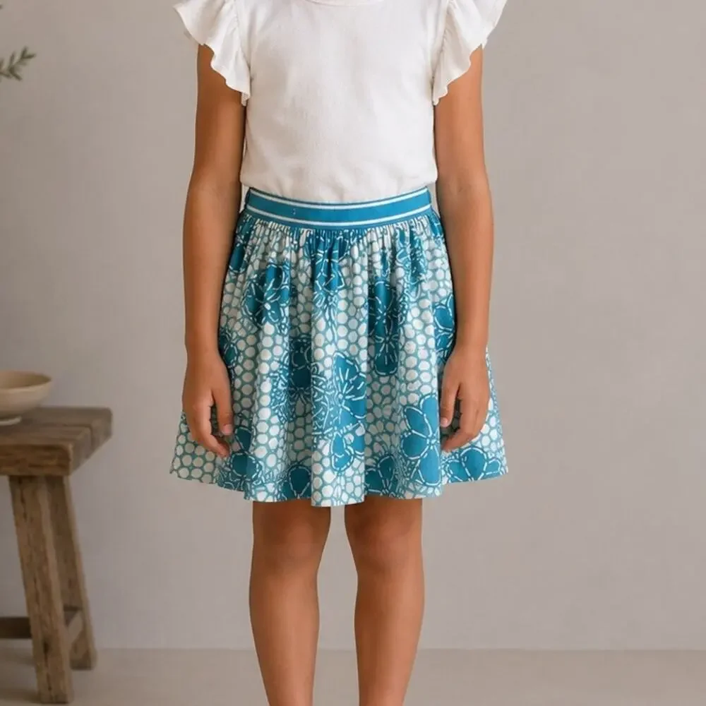 Lilly Pulitzer Blue White Fish Floral Full Skirt Girls 10
